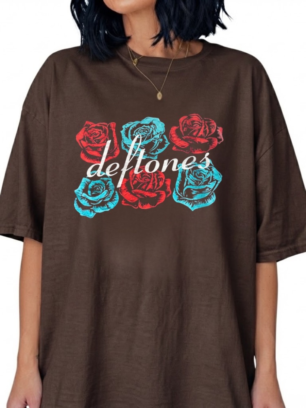Deftones Red And Blue Roses Floral Vintage Brown T-Shirt